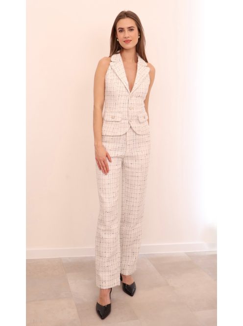 Fehér csillogó tweed női mellény – elegáns mellény 