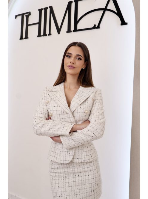 Fehér csillogó tweed női szoknya  – elegáns rövid szoknya prémium alkalmi kosztüm
